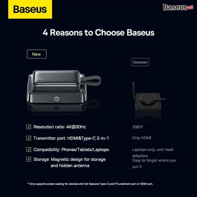 HDMI Không Dây Baseus 4K Wireless Display Dongle Adapter Cho Smartphone/ iPad/ Macbook