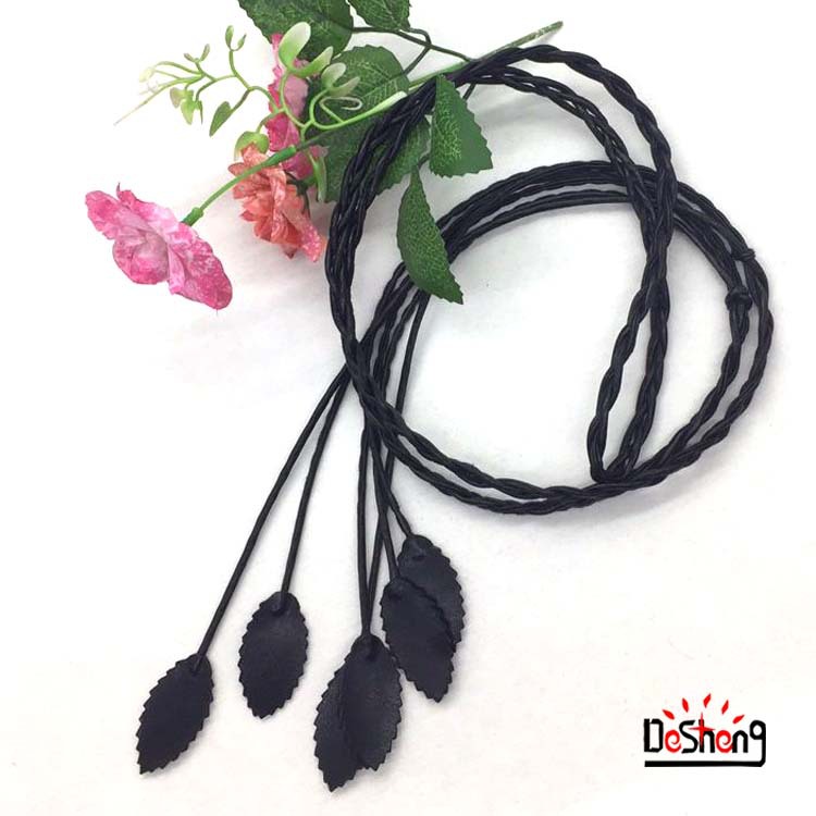 Thắt lưng dây nịt nữ cột eo dây da bện rít chiếc lá