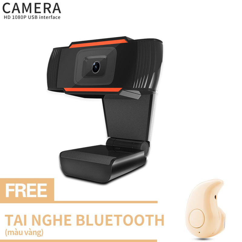 【Miễn phí Tai nghe Bluetooth】1080p Webcam Máy ảnh USB Quay video Máy ảnh web có micrô cho máy tính PC có thể xoay 30 độ 2.0 HD với Đồng hồ LED miễn phí