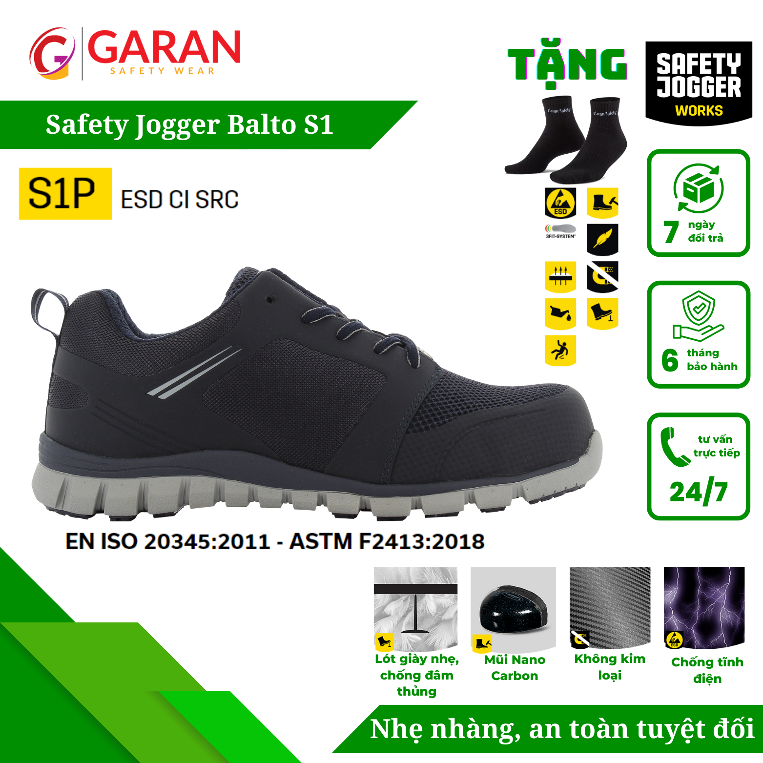 Giày Bảo Hộ Siêu Nhẹ Jogger Ligero S1P ESD SRC
