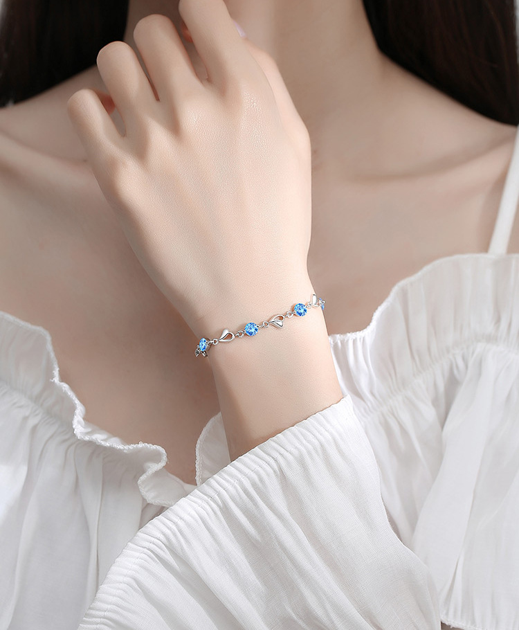 Lắc Tay nữ Bạc Ý S925 Đính Đá Zircon Sang Trọng Quí Phái LTZIRCONXANH3
