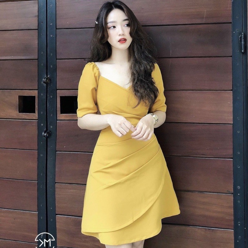 ĐẦM CỔ V, XẾP LI EO (có ành thật) MS56