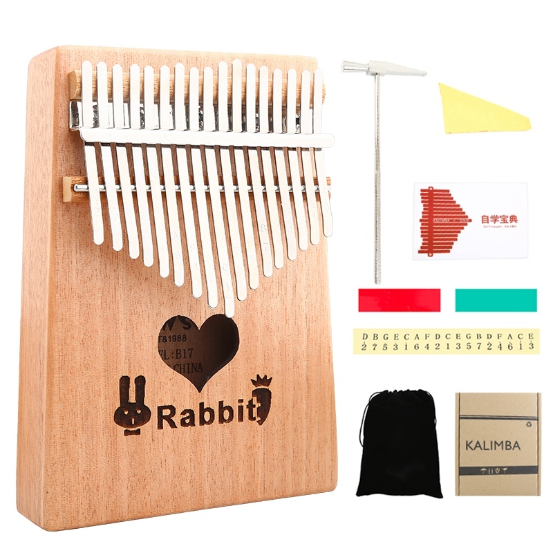 17 Keys Kalimba Thumb Piano with Tune Hammer Wood Hand Finger Piano Gifts for Kids Adult Beginners Heart Rabbit Style