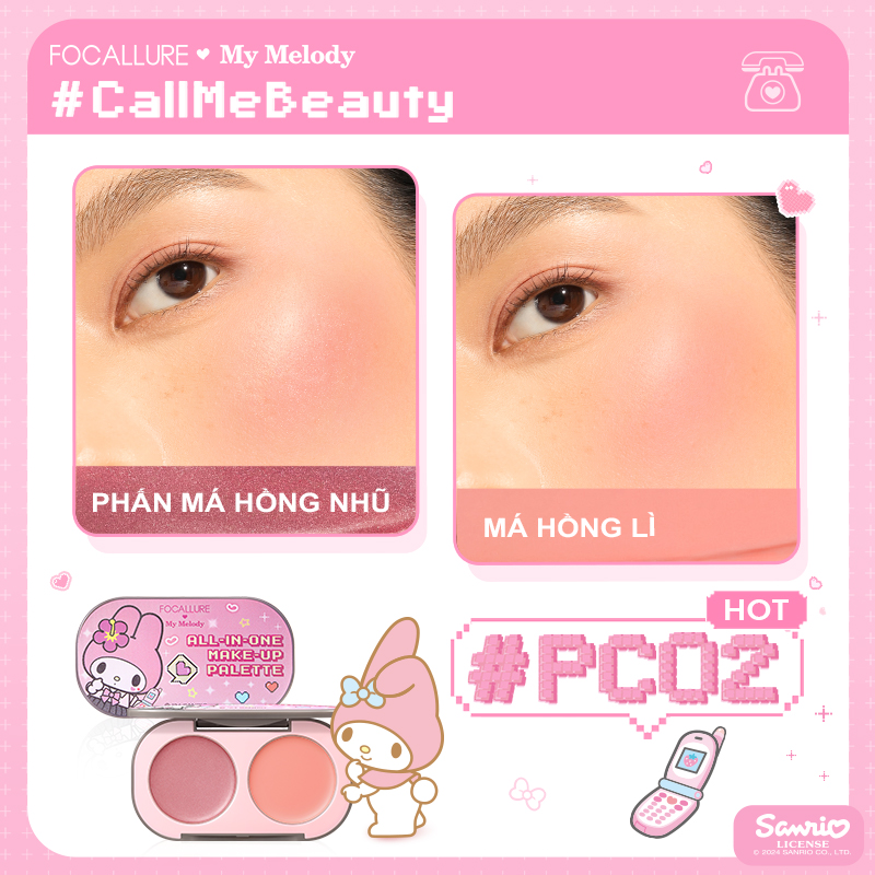 [FOCALLURE x Sanrio] Bảng Phấn Má Hồng 2 Màu Mịn Màng Bơ