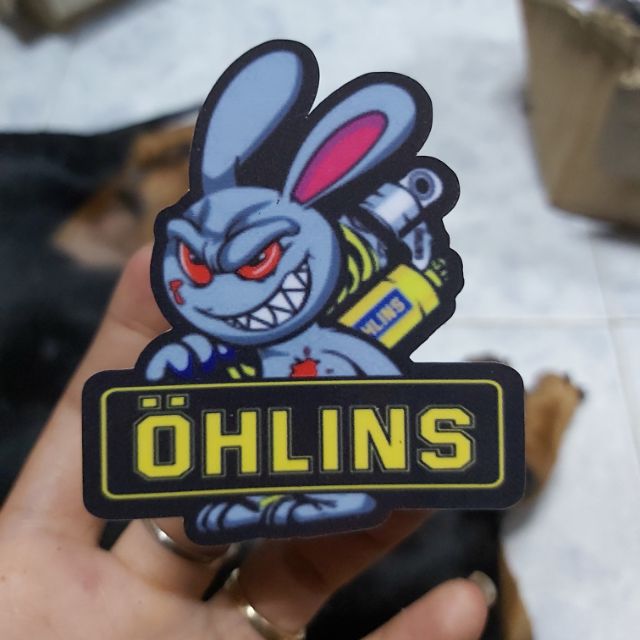 Combo 2 Tem Sticker Decal Thỏ Ohlins Dán Xe, Nón Giá Rẻ