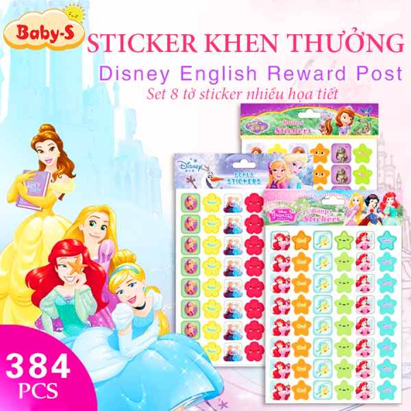 Sticker cho bé, Set 384 sticker khen thưởng tiếng Anh cho bé set 8 tờ với nhiều họa tiết hoạt hình sinh động kèm slogan khích lệ khiến những giờ học thêm thú vị Baby-S – SST011