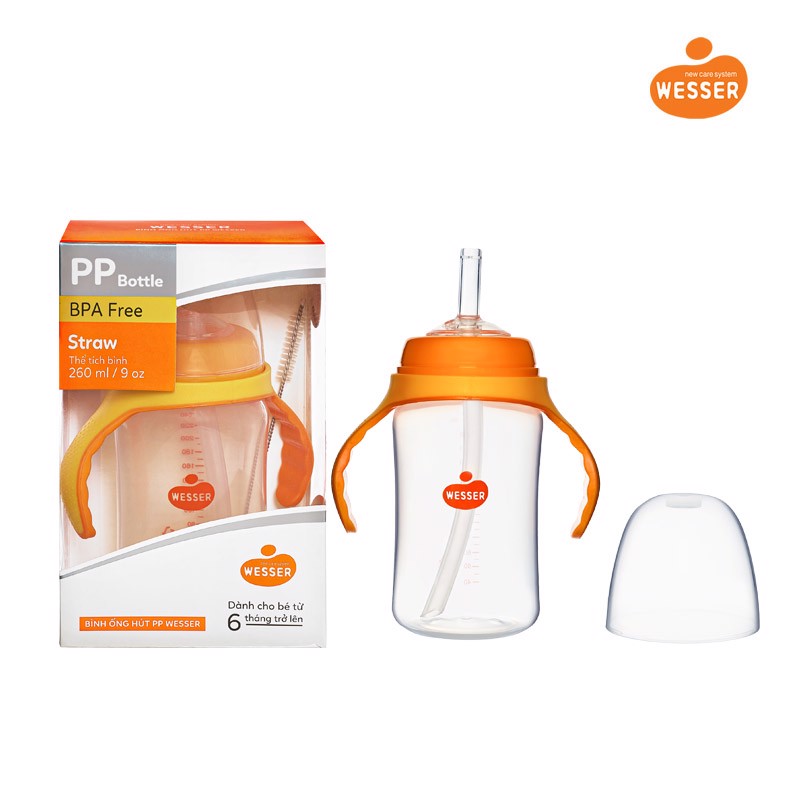 Bình tập uống ống hút Wesser 260m nhựa PP