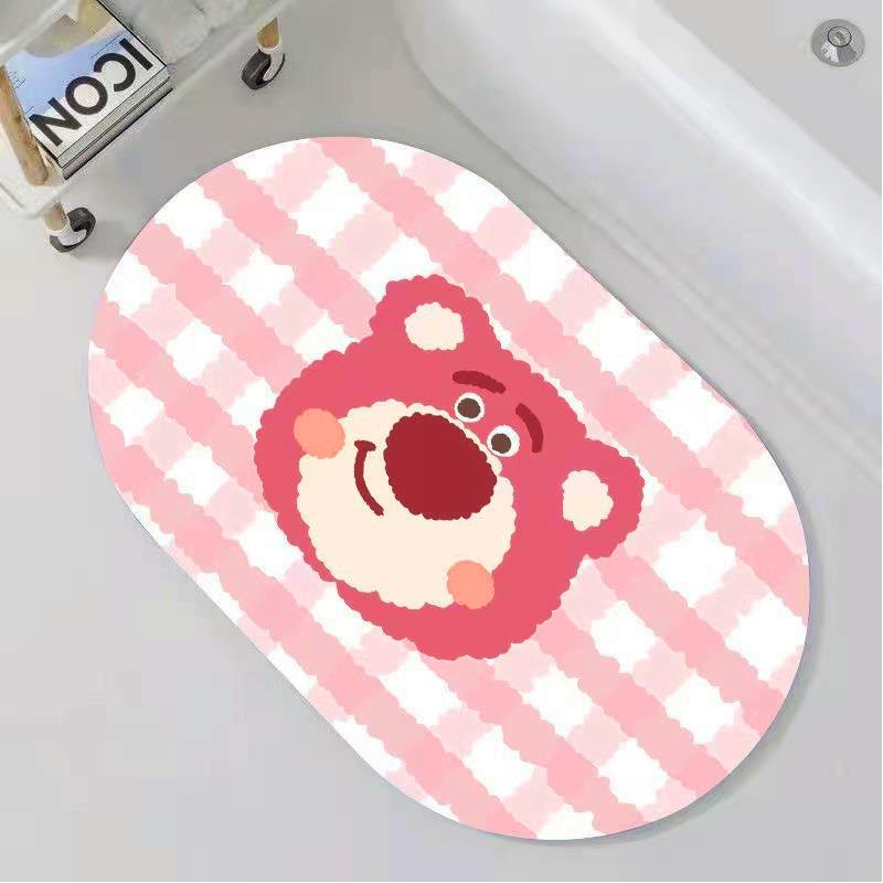Multi pattern non slip pink bear silicone foot mat cute bear bathroom underdash mat, floor area rug, oval bathroom mats
