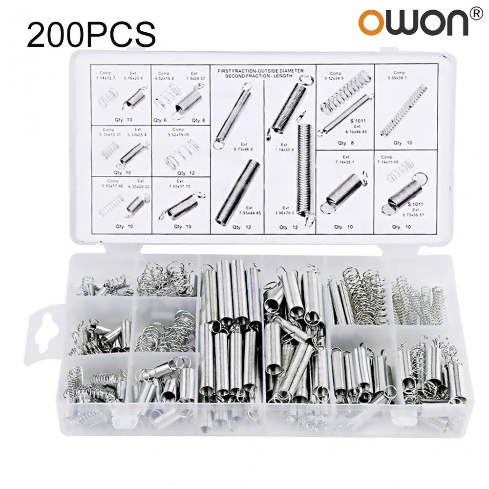 Farfi 200Pcs Steel Tension Coil Springs Assortment Kit Electrical Hardware with Case