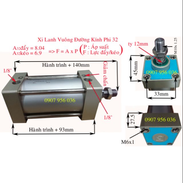 Xi lanh khí nén vuông SC 125x400S