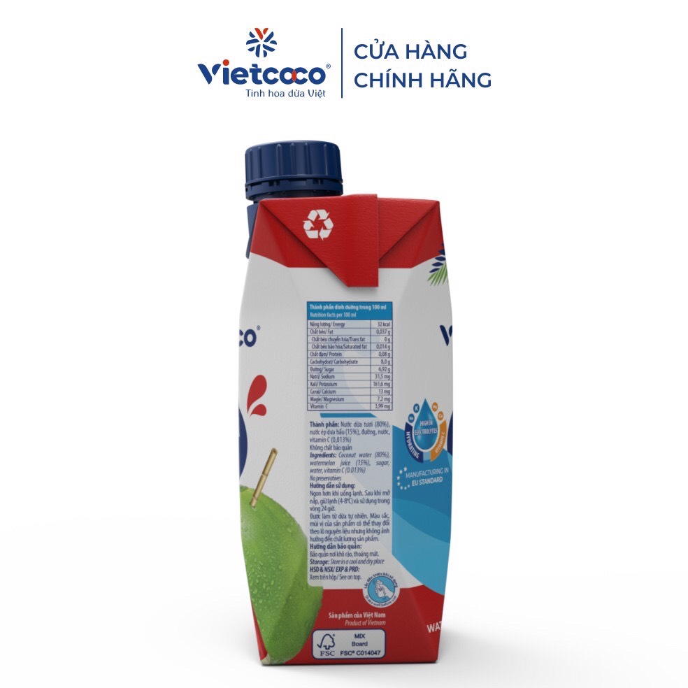 Nước dừa tươi dưa hấu Vietcoco 330ml