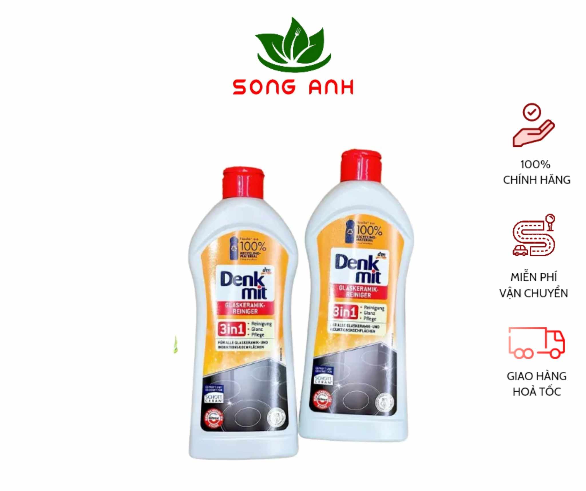 Denkmit kem tẩy vệ sinh mặt bếp từ, bếp nướng Glaskeramikreiniger 300ml 3in1