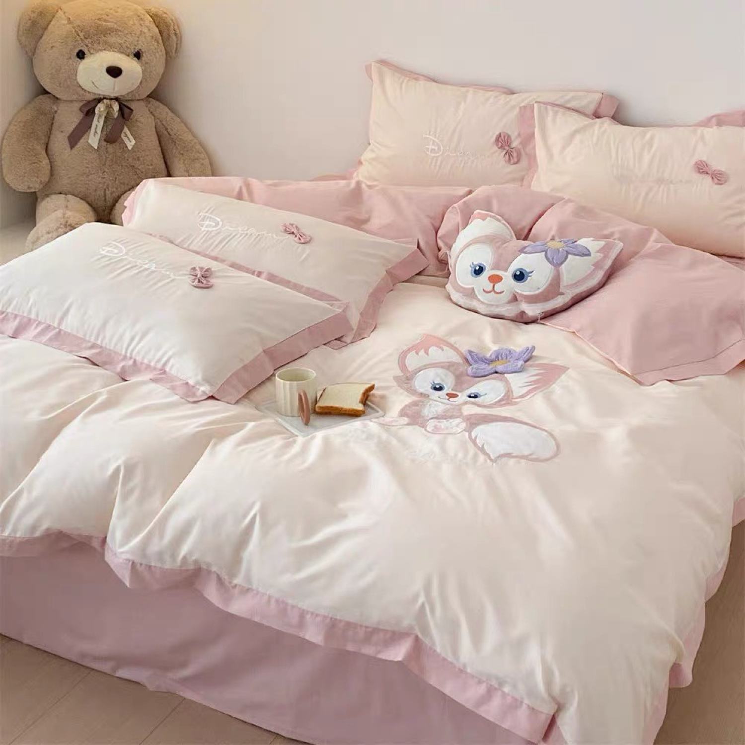 Bộ Chăn Ga Gối 5 Món mẫu LINABELL HỒNG