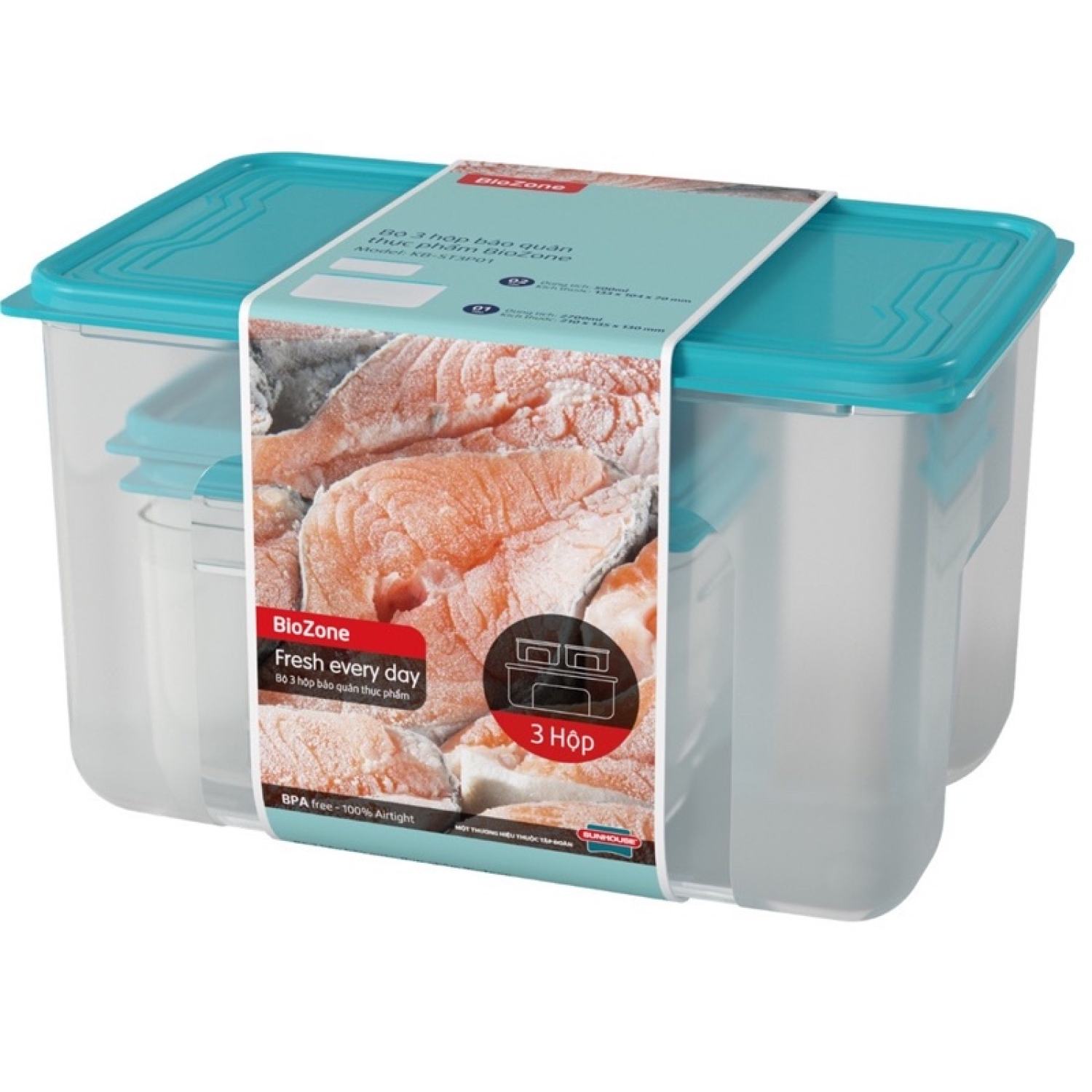Hộp đựng thực phẩm biozone sunhouse 3 món 2700ml 500ml kb- st3p01