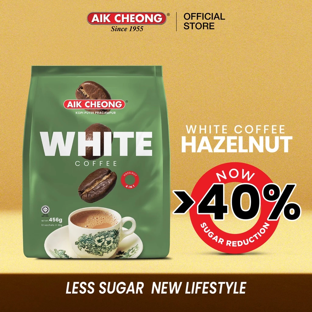 Cà Phê Trắng Hạt Phỉ 4 Trong 1 Aik Cheong Malaysia - White Coffee Hazelnut (15 Gói x 40g)