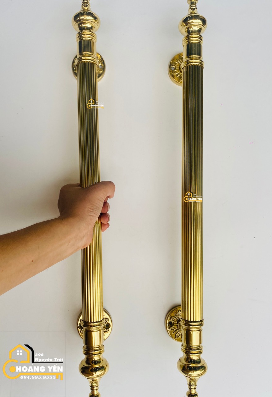 Tay nắm cổng bằng, tay nắm cửa bằng đồng đúc đặc 100% dài 46cm&56cm nặng 1.6kg - Màu vàng bóng sọc