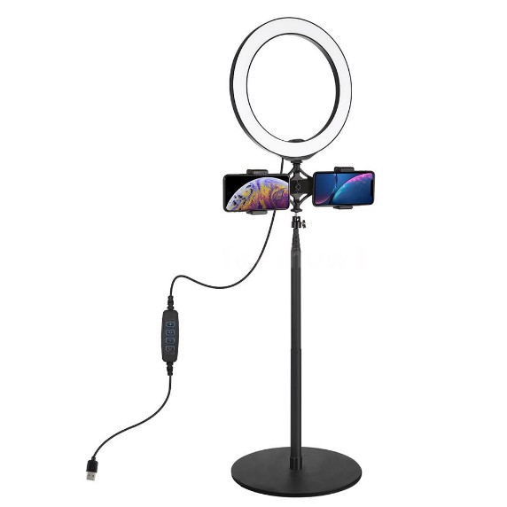 Bộ dụng cụ livestream 2in1 2 kẹp điện thoại kèm đèn led để Bàn Quay Video Tiktok Có Đèn Led 3 Màu - Có Video, Ảnh Thật siêu tiện lợi