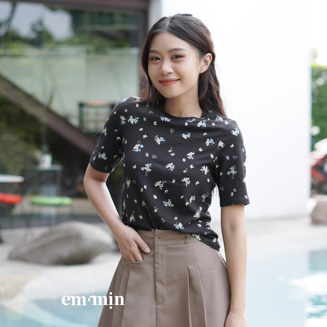 Áo thun hoa tay lửng 100% cotton