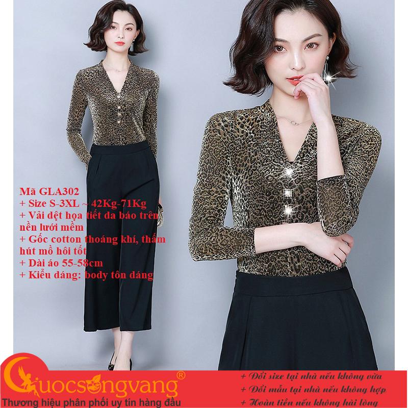 Áo nữ kiểu da báo áo sơ mi nữ đính đá GLA302 Cuocsongvang
