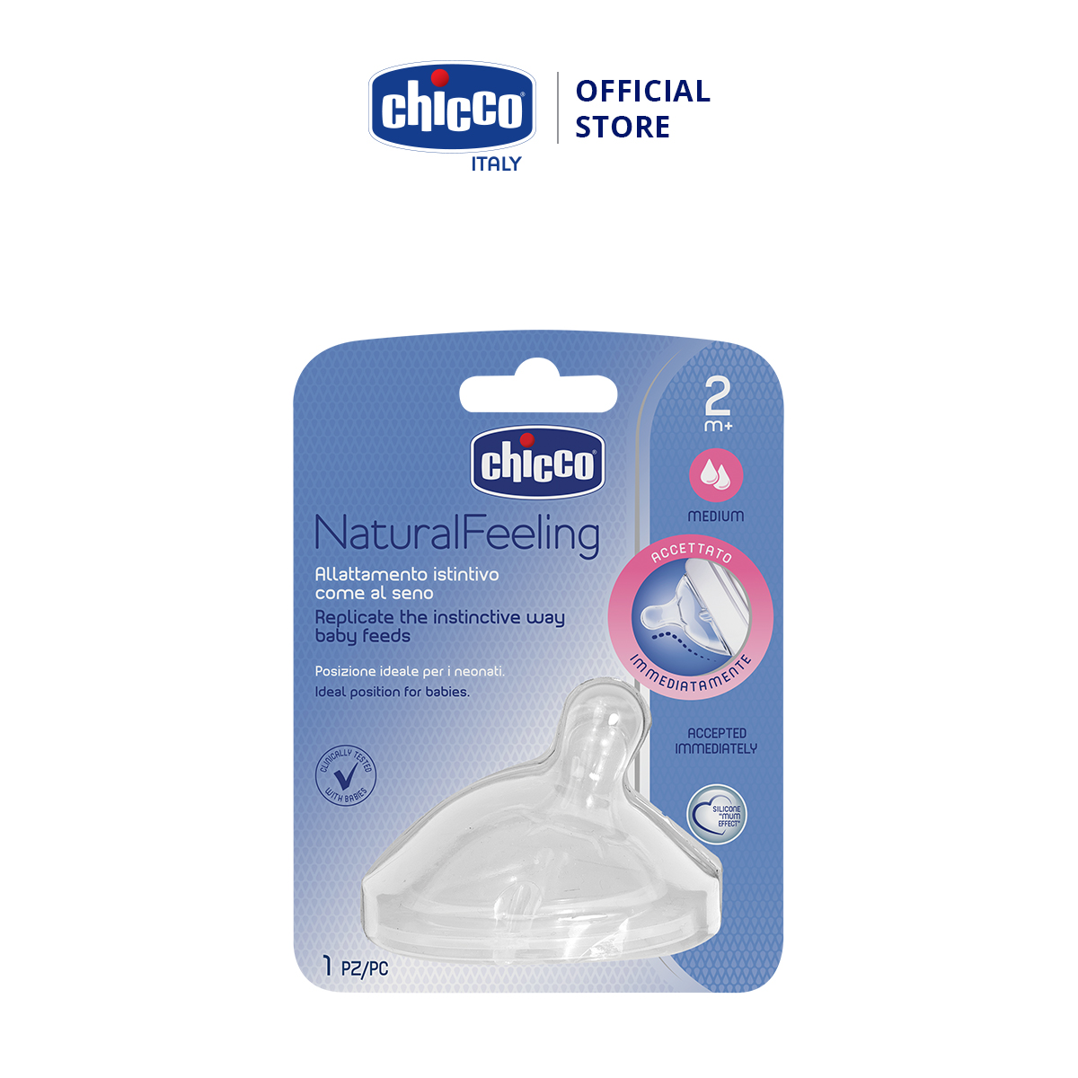 Núm ty nghiêng Pisa Natural Feeling chảy trung bình Chicco 2M+