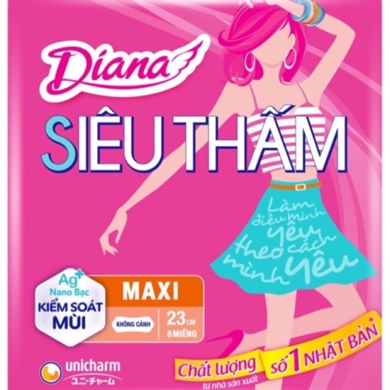 [DÀY KO CÁNH] Băng vệ sinh Diana Maxi siêu thấm dày không cánh( gói 8 miếng)