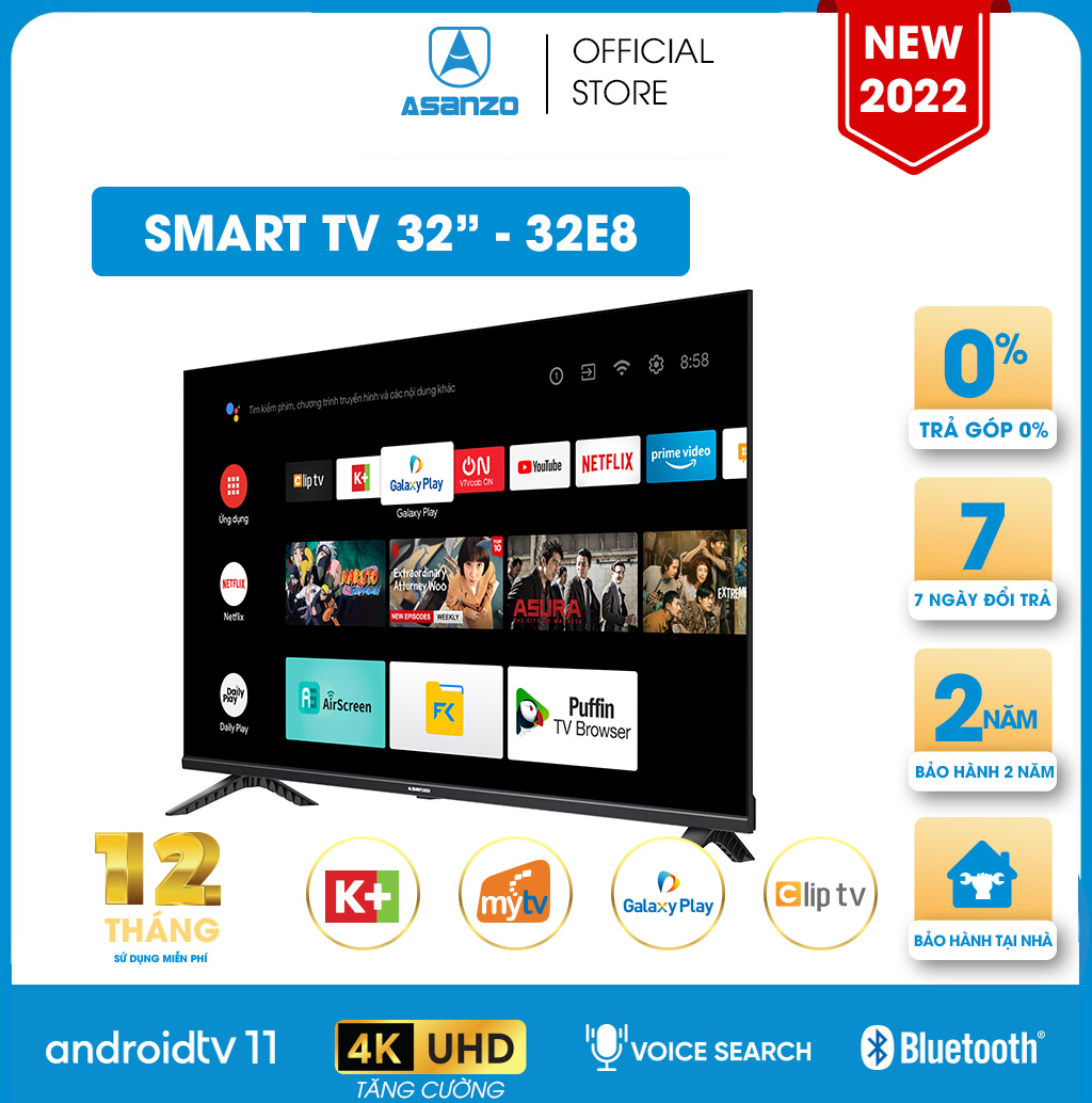 Smart TV ASANZO 32 Inch - 32E8 - Hàng chính hãng