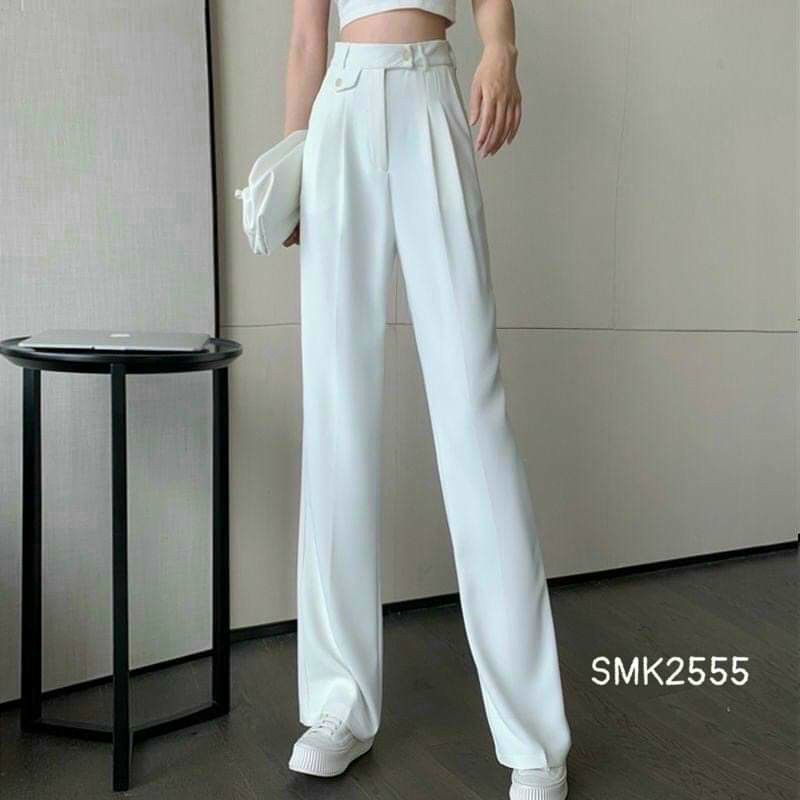 Quần ống suông nữ , quần ống rộng nữ lưng cao dáng suông nắp túi vải tuyết mưa siêu đẹp