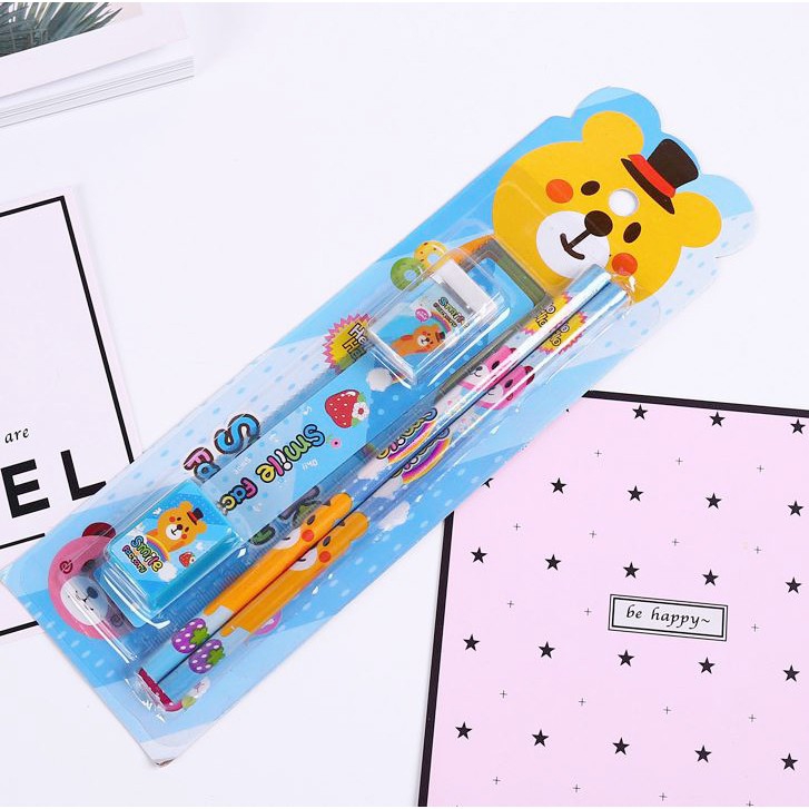 Set bộ dụng cụ học tập 5 món hình gấu xanh & thỏ hồng h63