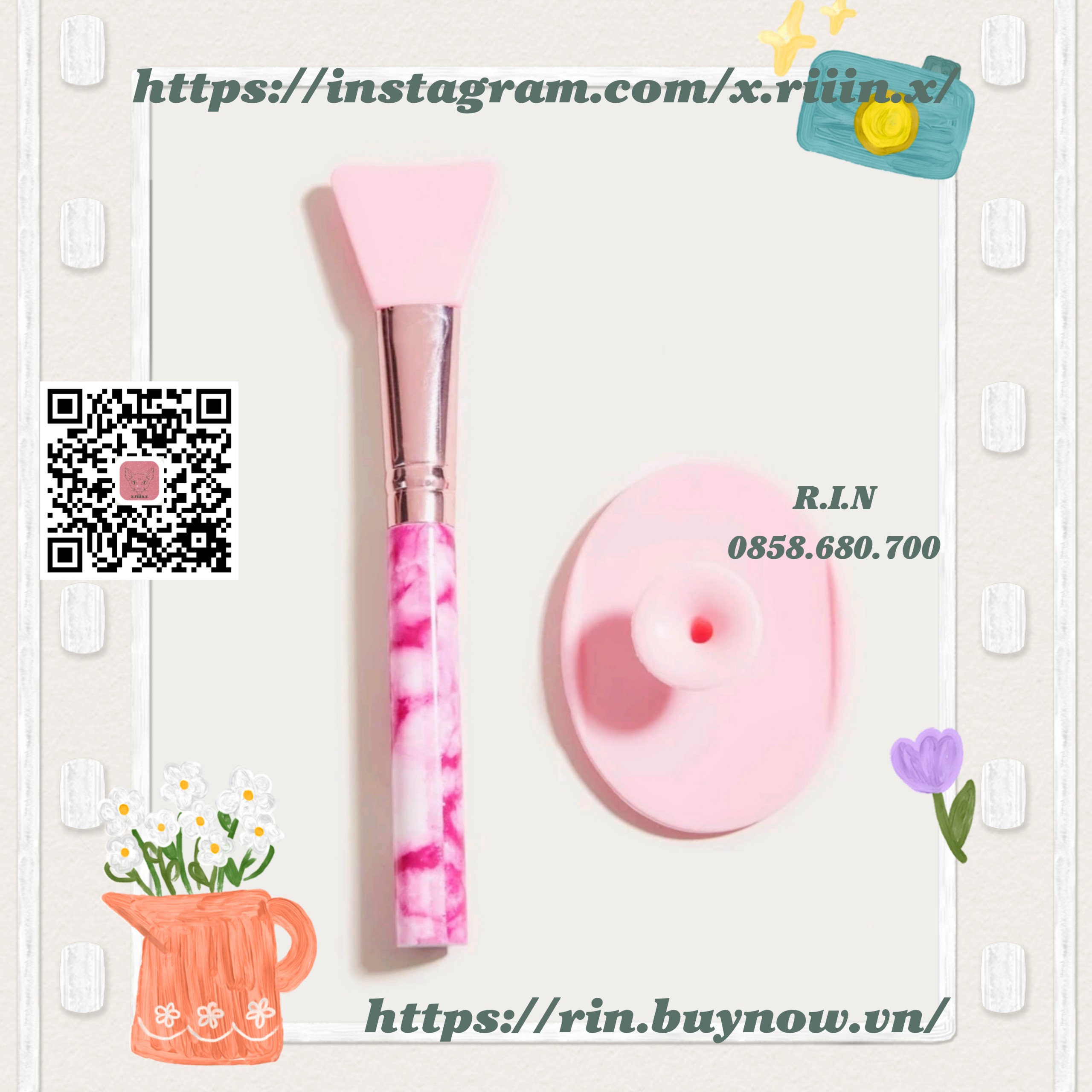 RIIIN Combo 1 cọ đắp mặt nạ & 1 cọ rửa mặt