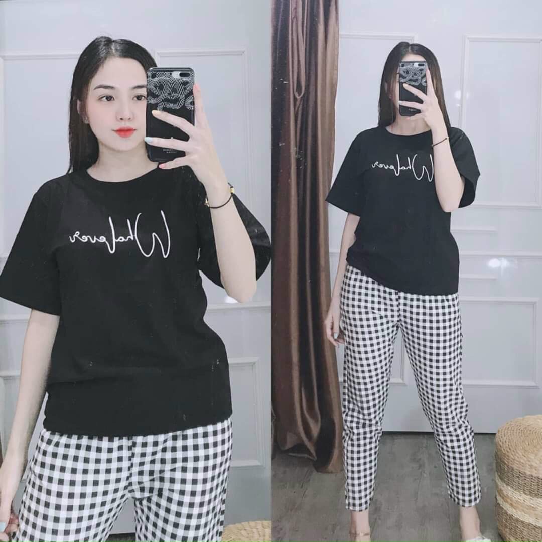 Đồ bộ dài quần caro thun cotton