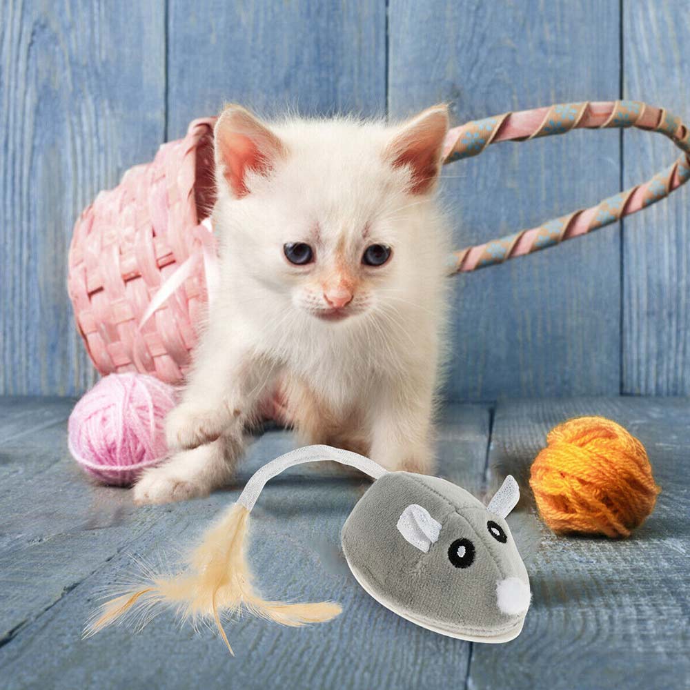 Simulation Wireless Mouse Electric Flocking Tricky Cat and Puppy Interactive Fun Toy Cat Interactive Mouse Toy Automatic Electric Mouse Teaser Toy Kitten Feather _UK
