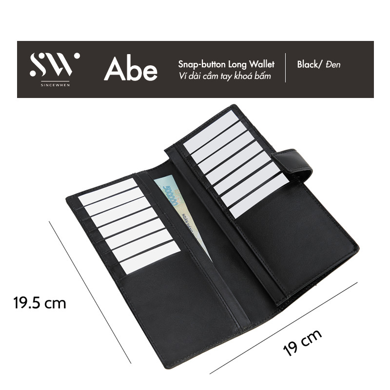 Ví dài Sincewhen ABE nắp gập khoá bấm (Snap-button Long Wallet)