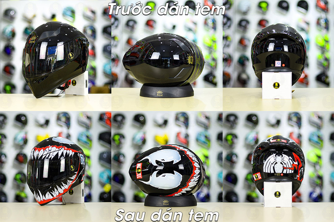 Mũ Fullface ROYAL M138b Đen Bóng Dán Tem Venom Đỏ