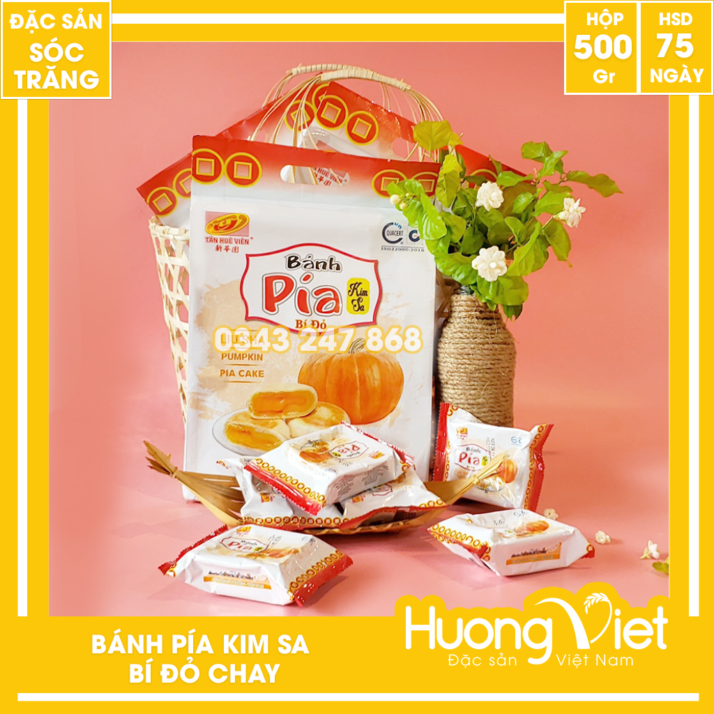 Bánh pía kim sa bí đỏ tan chảy Tân Huê Viên 12 bánh bánh pía kim sa Tân Huê Viên bánh pía chay Sóc Trăng