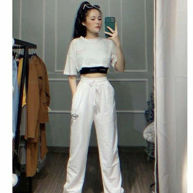 [HCM]Sét bộ quần dài jogger và áo croptop