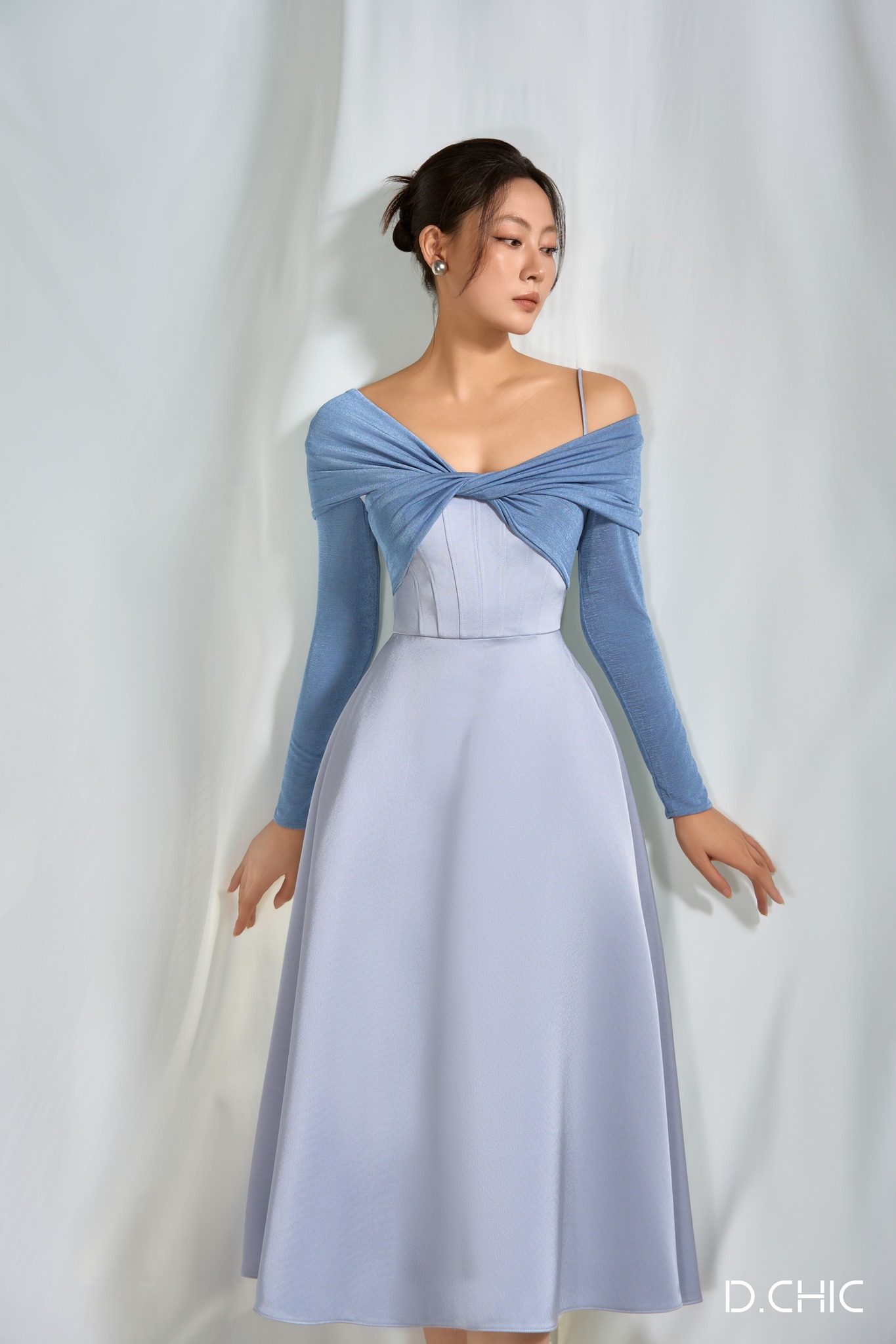 D.chic váy xòe dài tay phối ngực xoắn ms: 2813209