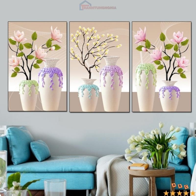 Tranh đính đá bình hoa ngọc lan 3 bức LV292 (1m48 x 70cm)