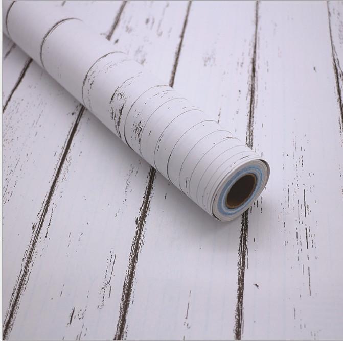 Cuộn 5m giấy dán tường ván sọc trắng khổ 45cm