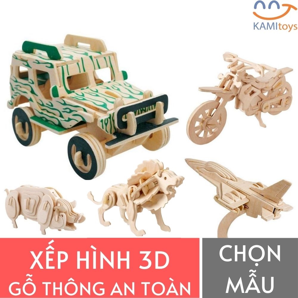 Đồ chơi xếp hình 3D gỗ thông Chọn loại mô hình con vật lắp ráp giáo dục an toàn cho trẻ em bé MS 53510