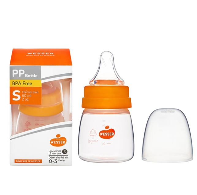 Bình sữa Wesser nano silver 60ml cho bé từ 0-3 tháng tuổi mẫu mới