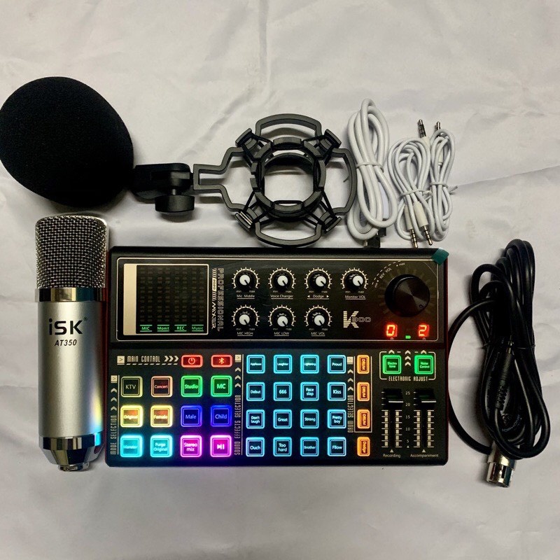 Combo Bộ Mic Thu âm livestream K300-Mic ISK AT350 dây livestream lấy nhạc đầy đủ bảo hành 12 tháng