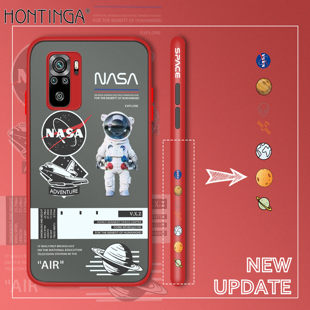 NEW Hontinga Casing Case For Xiaomi Redmi Note 10 Note 10S /Redmi Note 10 Pro Case NASA America Space Astronaut Side Edge Pattern Design Clear Transparent Phone Case Full Cover Lens Camera Protector Casing Hard Case For Boys For Girls