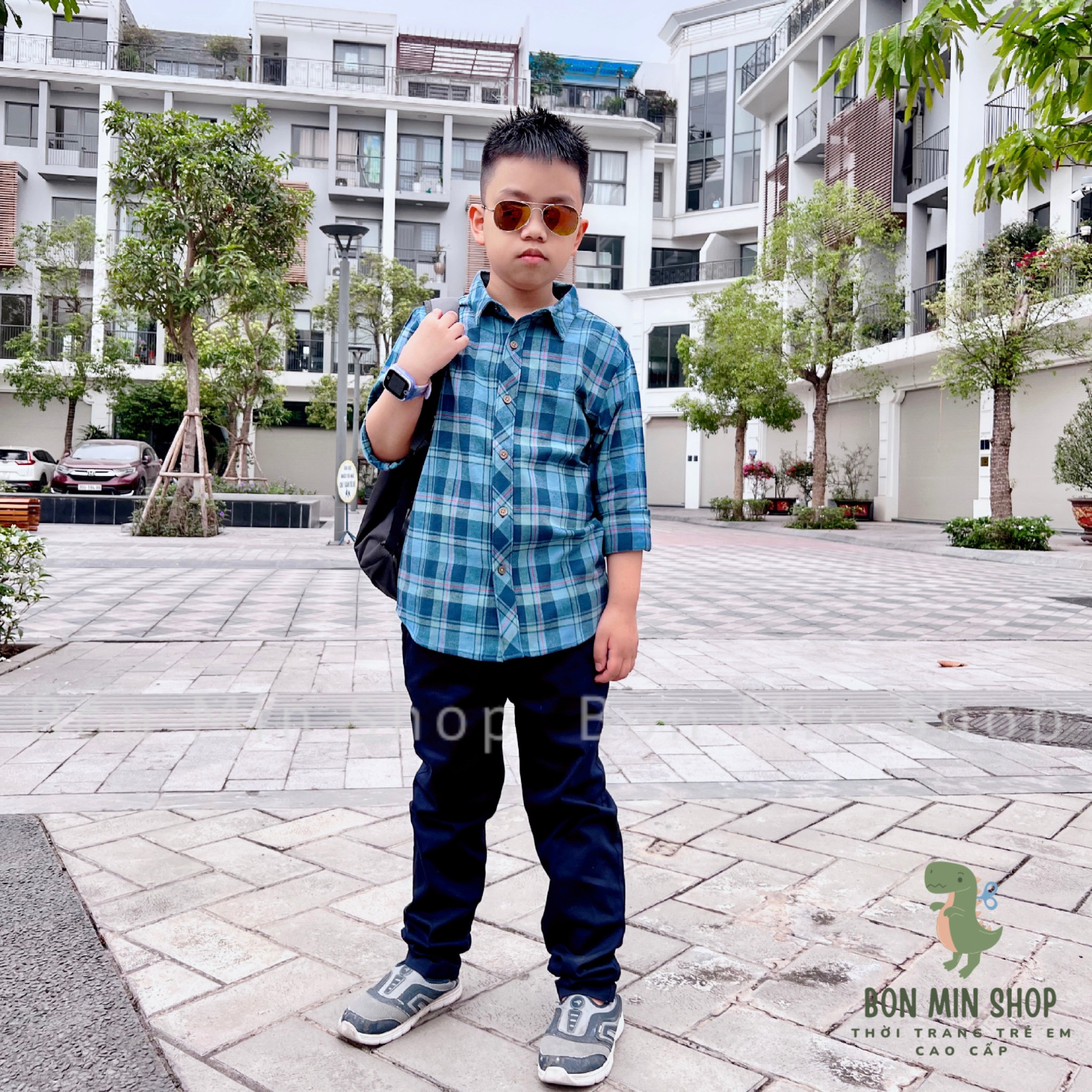 Áo sơ mi kẻ tay dài bé trai