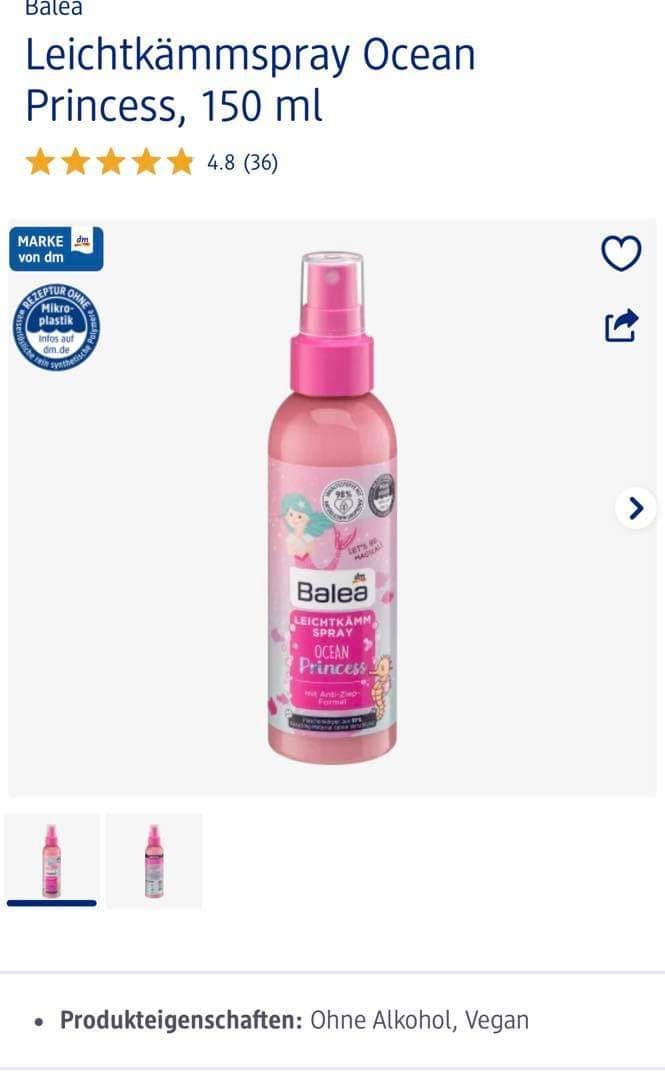 XỊT DƯỠNG TÓC CHO BÉ BALEA OCEAN PRINCESS- 150ml