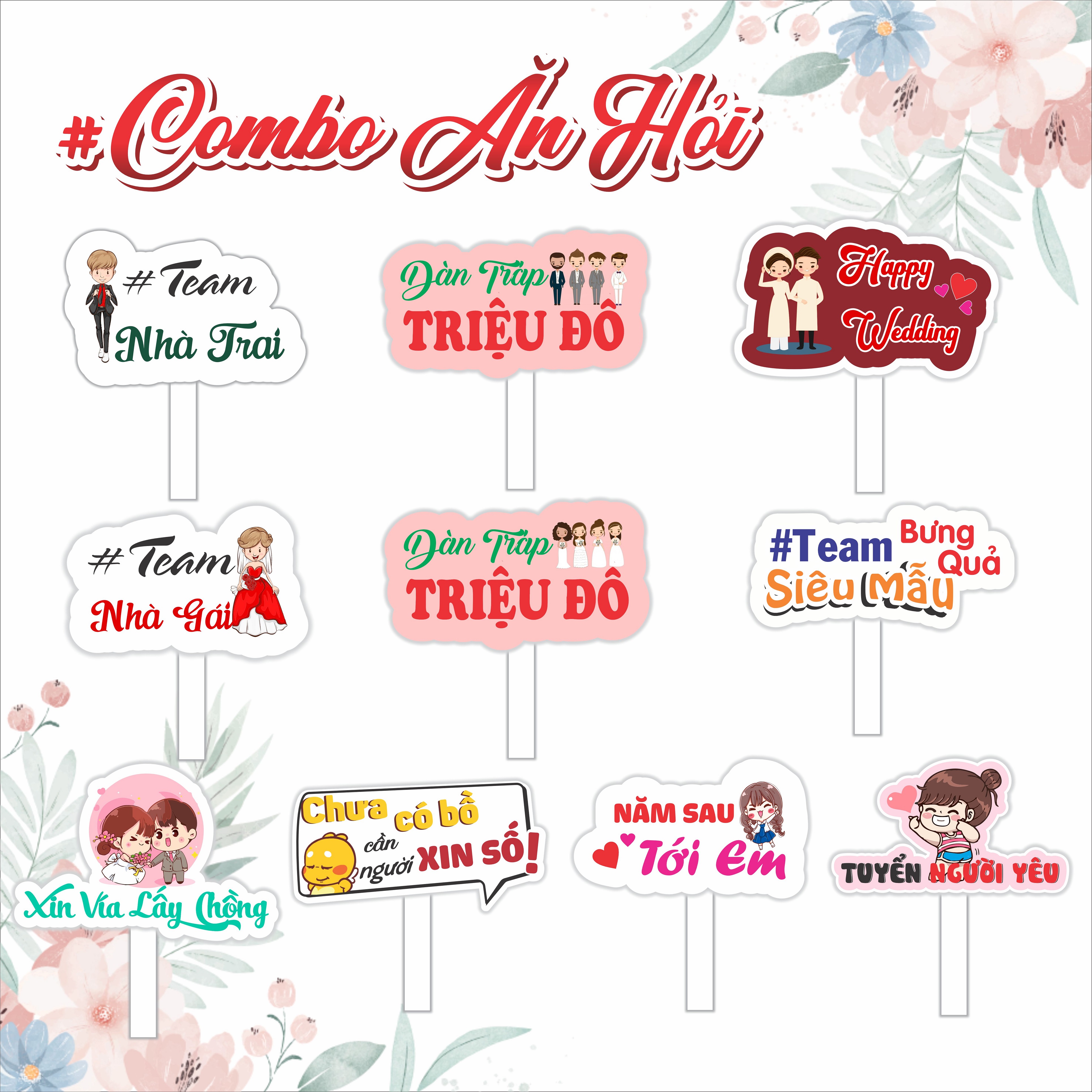 COMBO 10 Hashtag cầm tay đám cưới. 10 chiếc 1 Combo