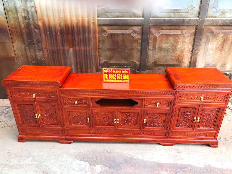 Kệ Tivi Gỗ Mõ Lõm Gỗ Hương Đá