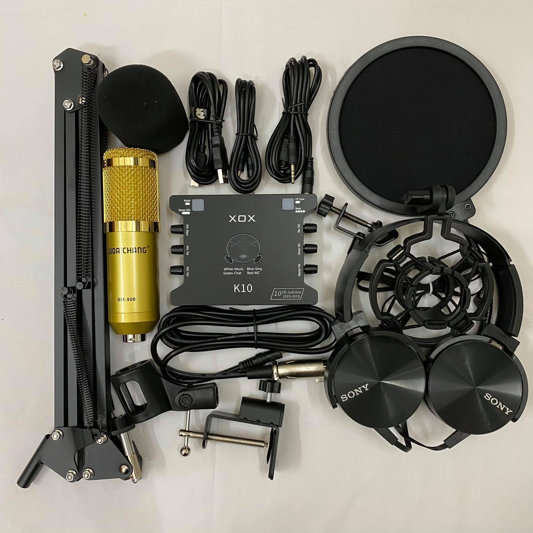 Mic thu âm livestream woaichang bm900 sound card xox k10 2020 chân màng tặng kèm tai nghe 450 bộ livestream sound card xox k10 2020 phiên bản tiếng anh đầy đủ