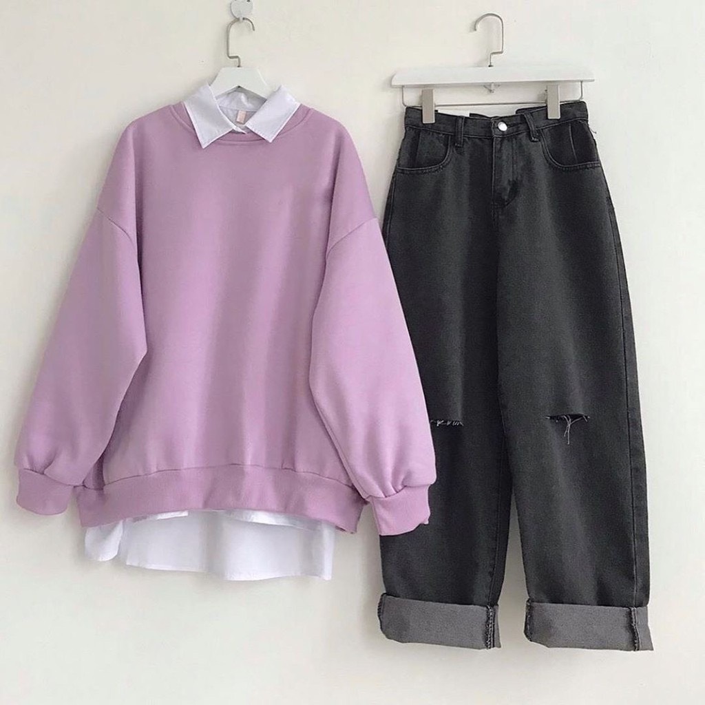 Baggy Jeans Lưng Cao Xám Rách Gối