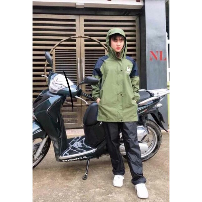Áo mưa bộ, áo mưa người lớn 1 đầu, 1 người 2 lớp phủ PU chống thấm, chống lạnh F89 0044