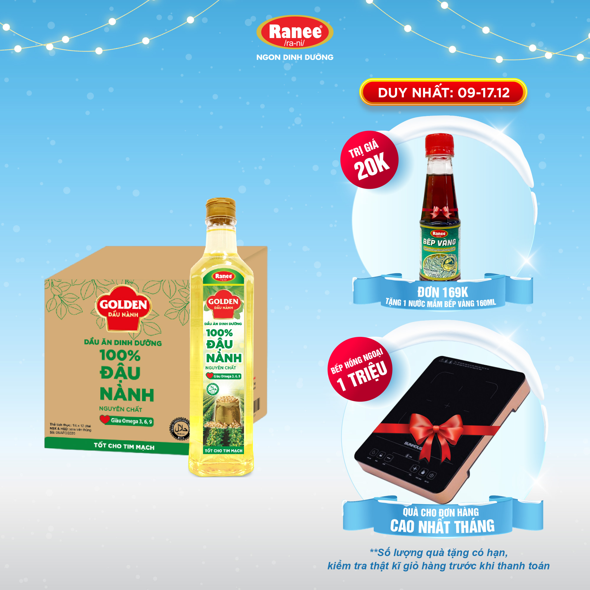 Thùng Dầu Đậu Nành cao cấp Golden 1 lít (1 lít x 12 chai)